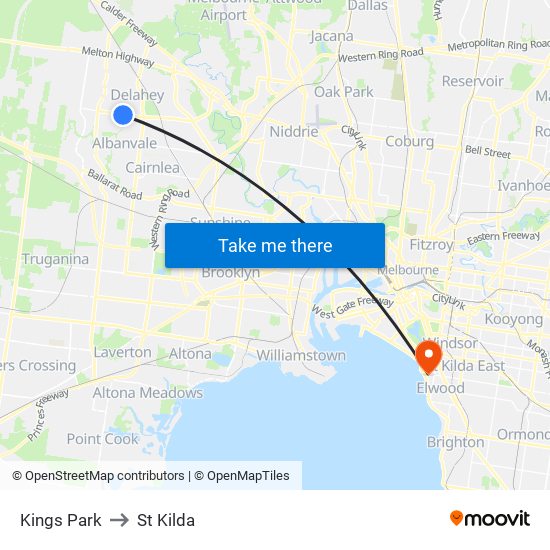 Kings Park to St Kilda map