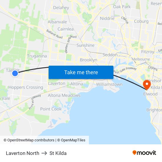 Laverton North to St Kilda map