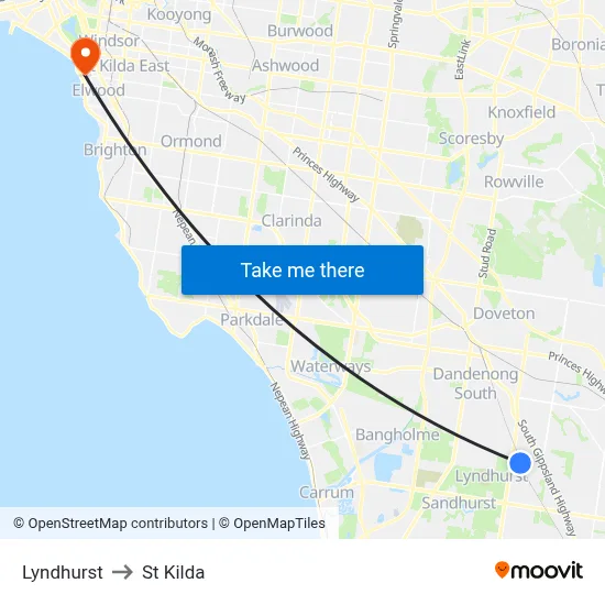 Lyndhurst to St Kilda map