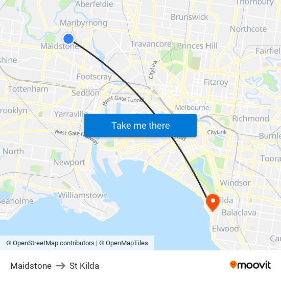 Maidstone to St Kilda map