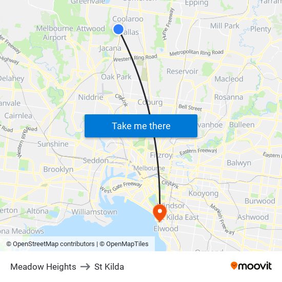 Meadow Heights to St Kilda map