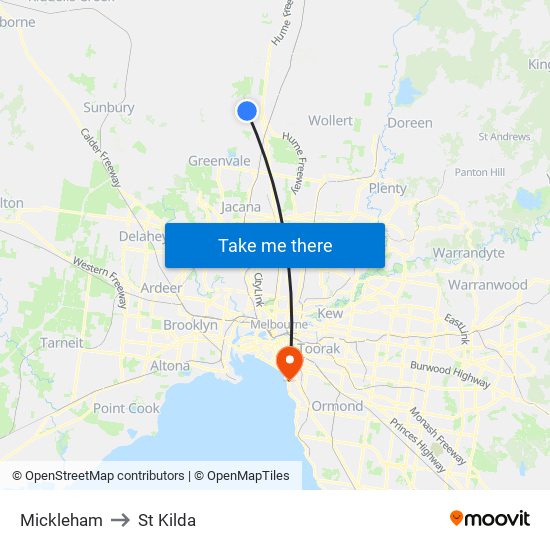 Mickleham to St Kilda map