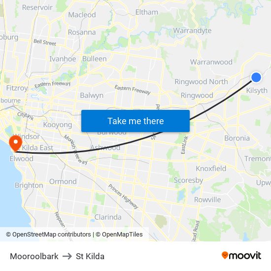 Mooroolbark to St Kilda map