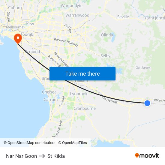 Nar Nar Goon to St Kilda map