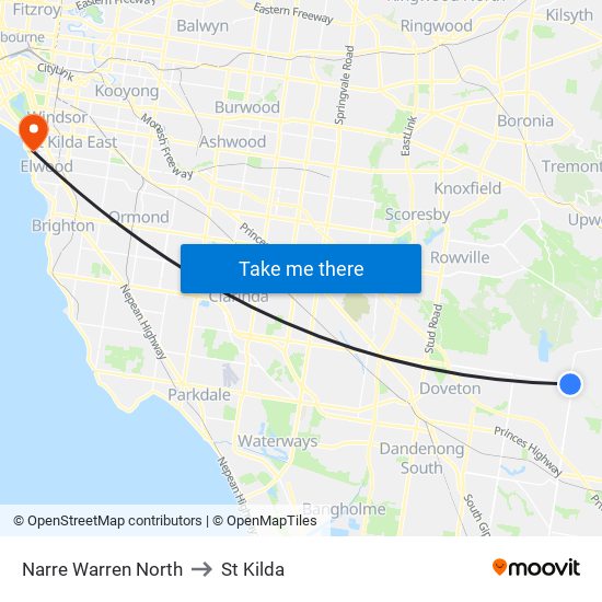 Narre Warren North to St Kilda map