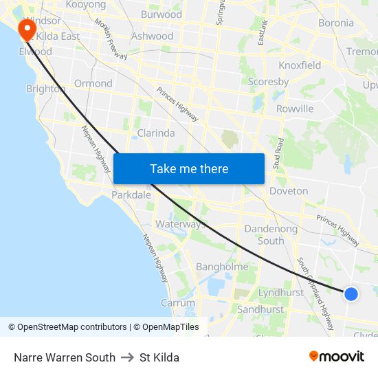 Narre Warren South to St Kilda map