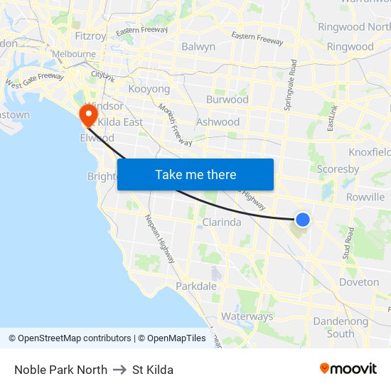 Noble Park North to St Kilda map