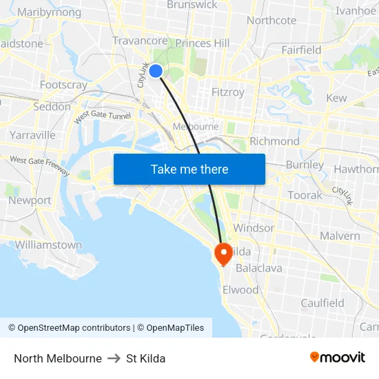 North Melbourne to St Kilda map