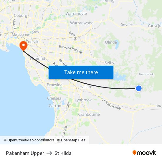 Pakenham Upper to St Kilda map