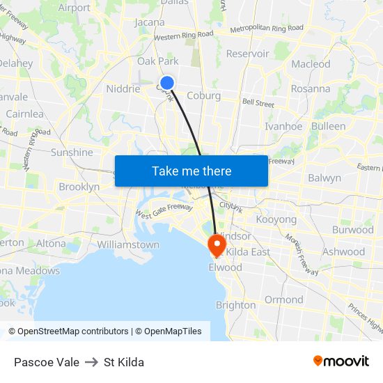 Pascoe Vale to St Kilda map