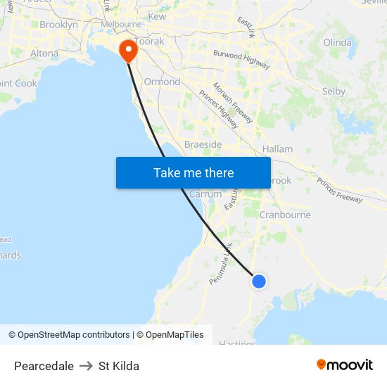 Pearcedale to St Kilda map