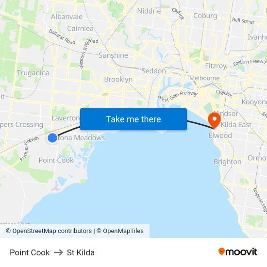 Point Cook to St Kilda map