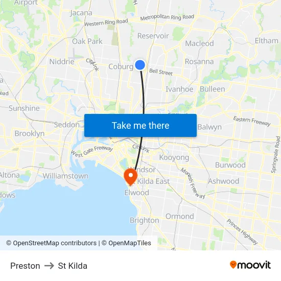 Preston to St Kilda map