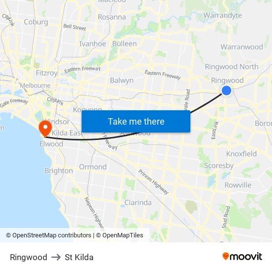 Ringwood to St Kilda map