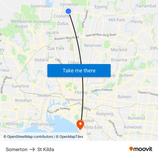 Somerton to St Kilda map