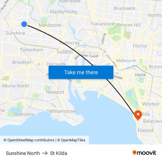 Sunshine North to St Kilda map