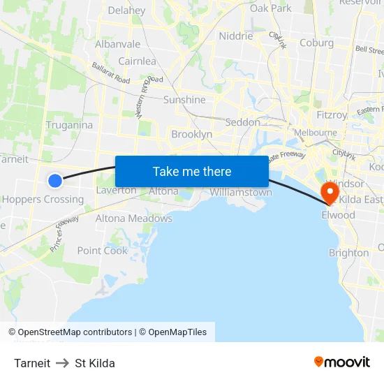 Tarneit to St Kilda map