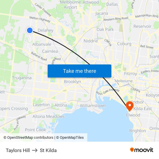 Taylors Hill to St Kilda map