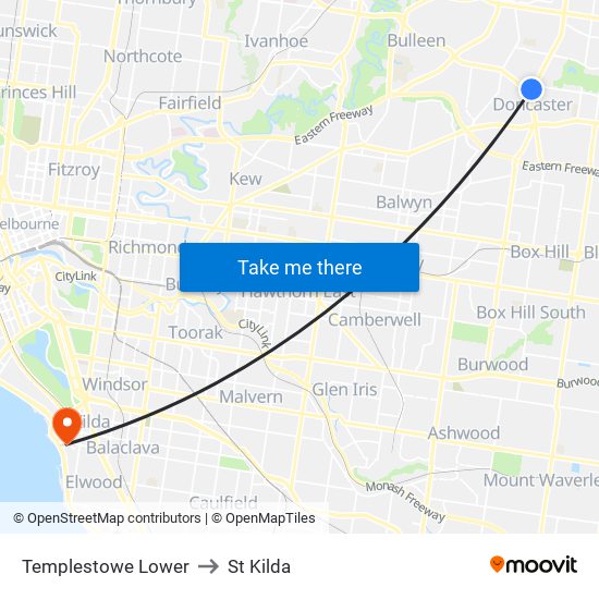 Templestowe Lower to St Kilda map