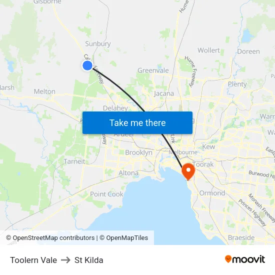 Toolern Vale to St Kilda map