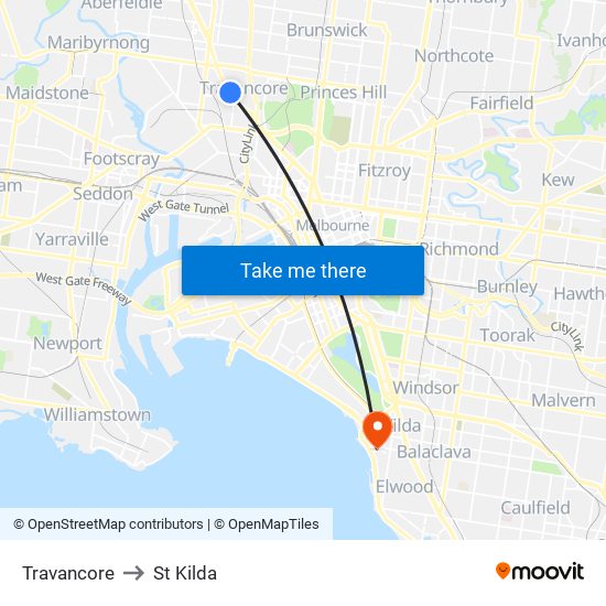 Travancore to St Kilda map