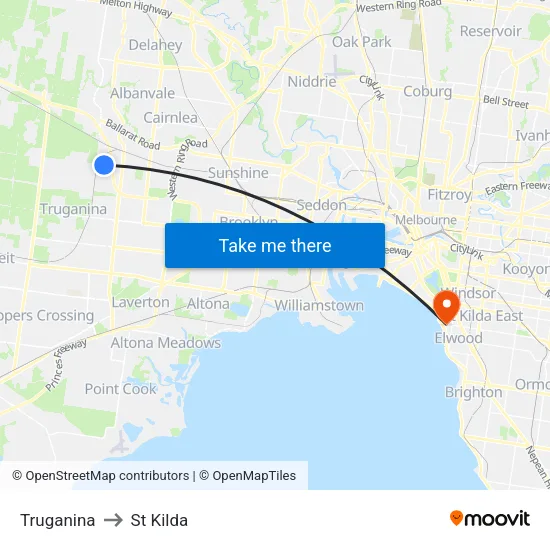 Truganina to St Kilda map