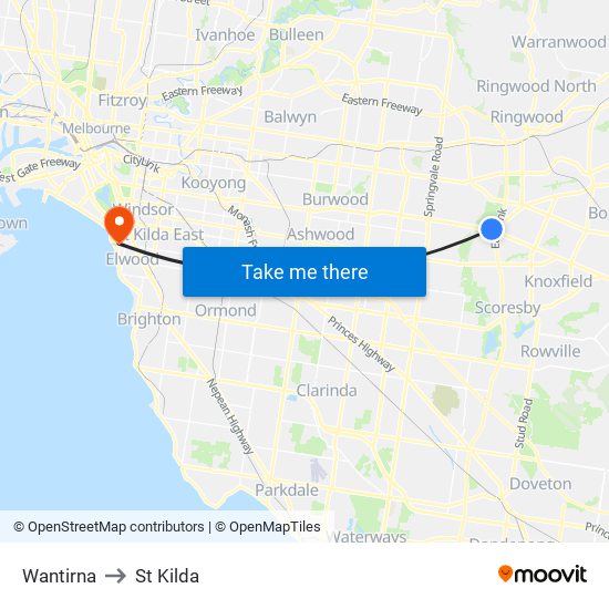 Wantirna to St Kilda map