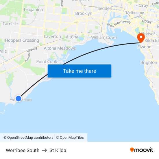 Werribee South to St Kilda map