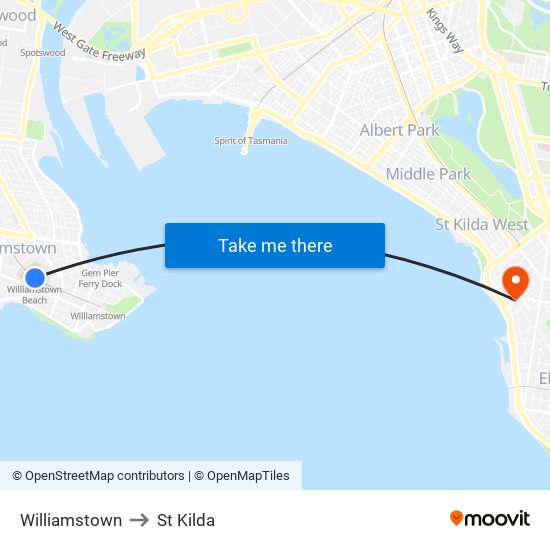 Williamstown to St Kilda map