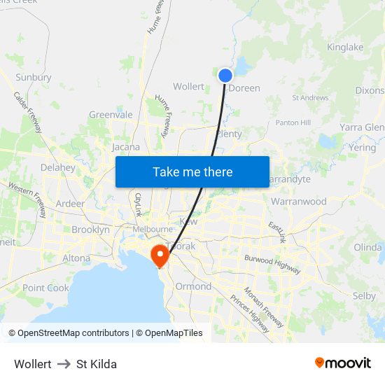 Wollert to St Kilda map