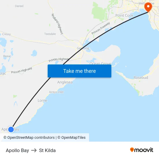 Apollo Bay to St Kilda map