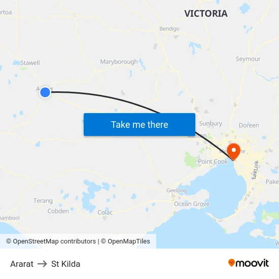 Ararat to St Kilda map