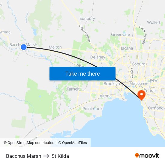 Bacchus Marsh to St Kilda map