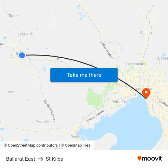 Ballarat East to St Kilda map