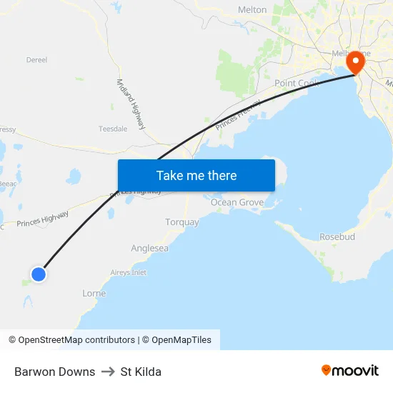 Barwon Downs to St Kilda map