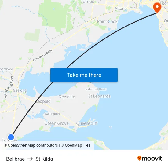 Bellbrae to St Kilda map