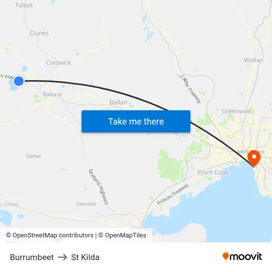 Burrumbeet to St Kilda map