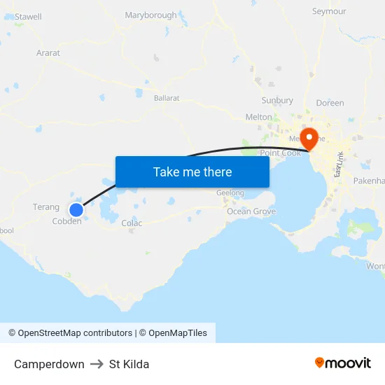 Camperdown to St Kilda map