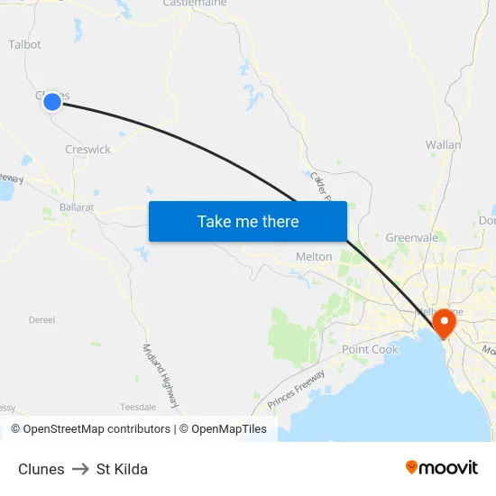 Clunes to St Kilda map