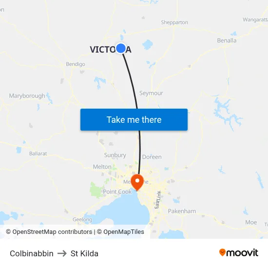 Colbinabbin to St Kilda map