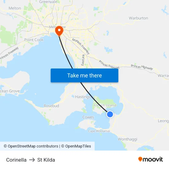 Corinella to St Kilda map