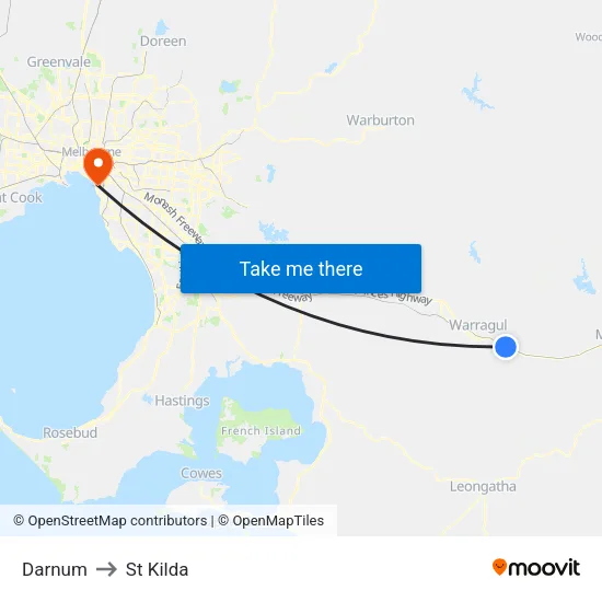 Darnum to St Kilda map