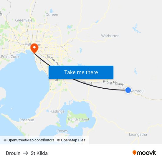 Drouin to St Kilda map