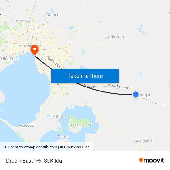 Drouin East to St Kilda map