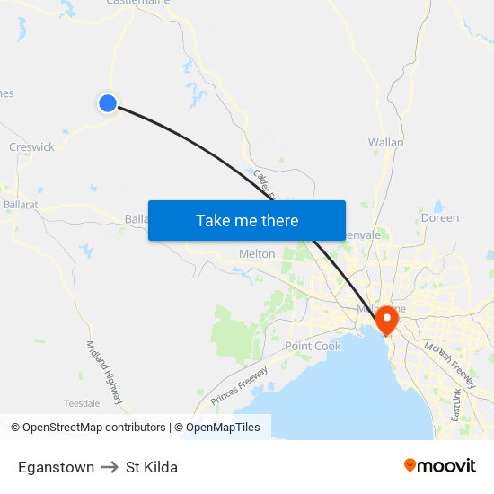 Eganstown to St Kilda map