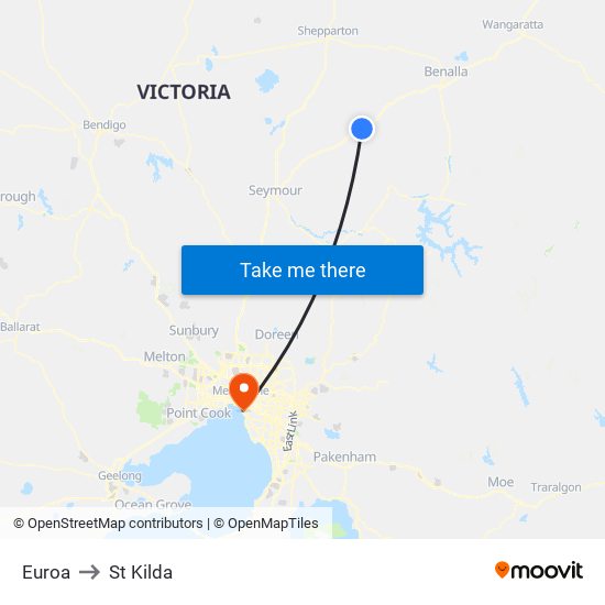 Euroa to St Kilda map