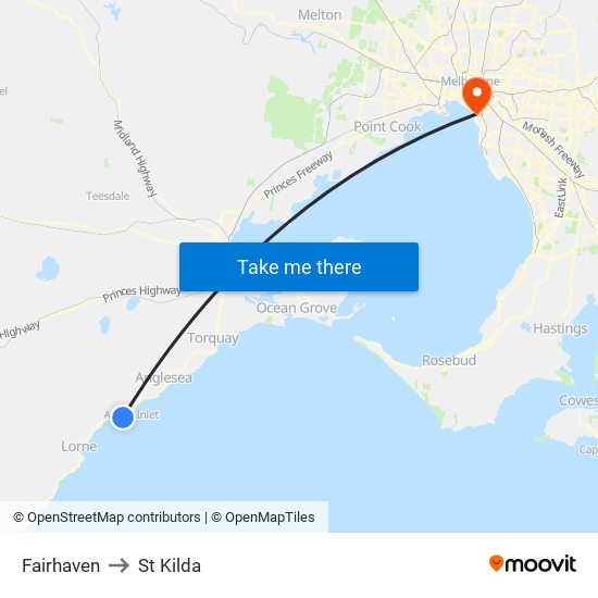 Fairhaven to St Kilda map