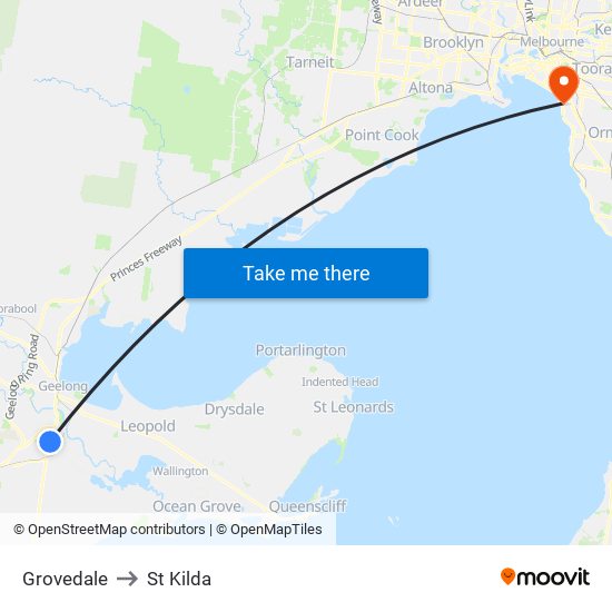 Grovedale to St Kilda map