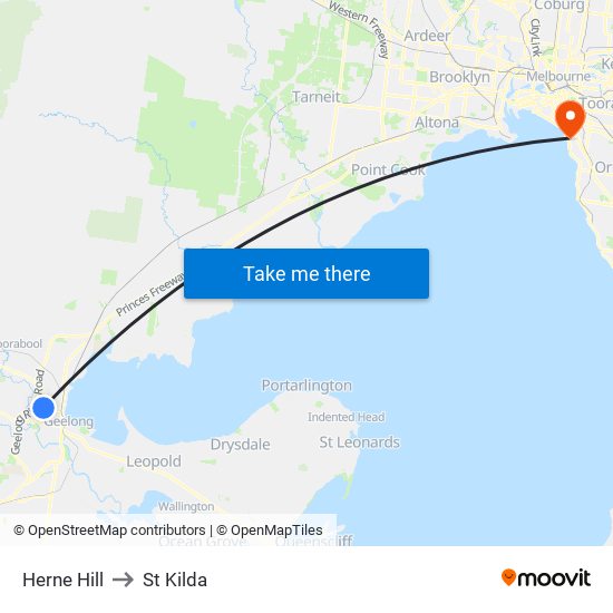 Herne Hill to St Kilda map