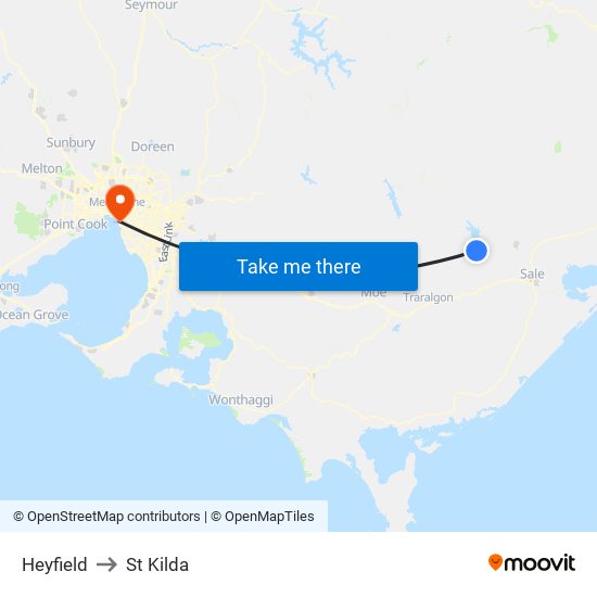 Heyfield to St Kilda map